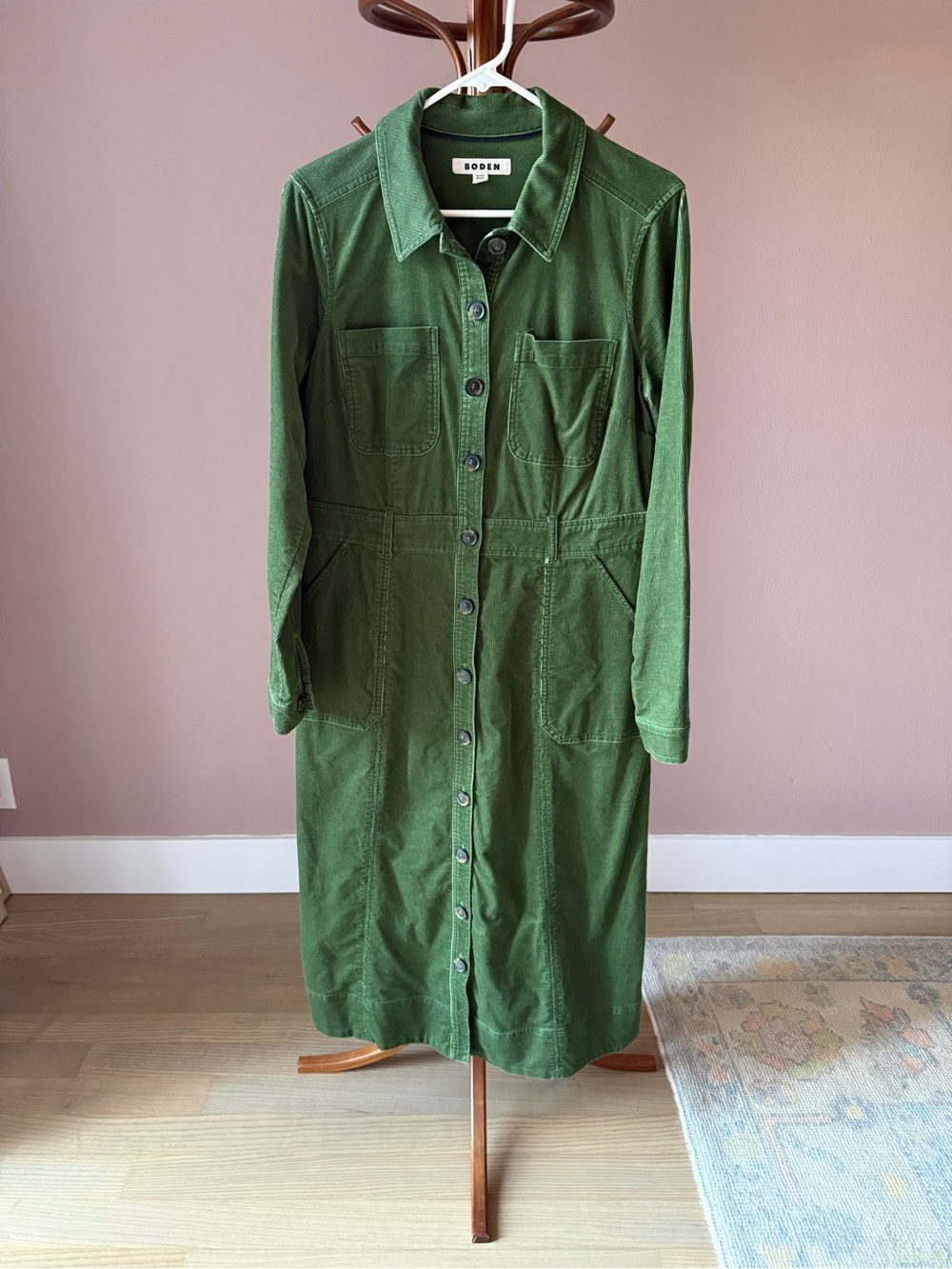 Boden Olive Green Button-Front Midi Dress